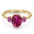 thumbnail image 3 of Gem Stone King 10K Yellow Gold Red Created Ruby and Pink Moissanite Engagement Ring for Women | 2.46 Cttw | Oval 9X7MM | Gemstone July Birthstone | Size 6, 3 of 6