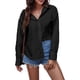 thumbnail image 2 of Loose Fit Blouse Long Sleeves Backless Pure Color V Neck Fashionable Women Casual Shirt Black XL, 2 of 6