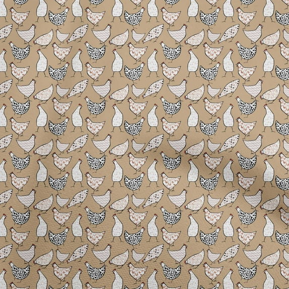 oneOone Cotton Silk Light Brown Fabric Birds Rooster Sewing Fabric By The Yard Printed Diy Clothing Sewing Supplies 42 Inch Wide