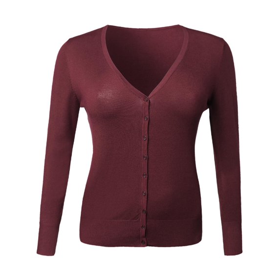 FashionOutfit Women's Basic Casual Solid V Neck Sweater Plus size Cardigan 1XL-3XL