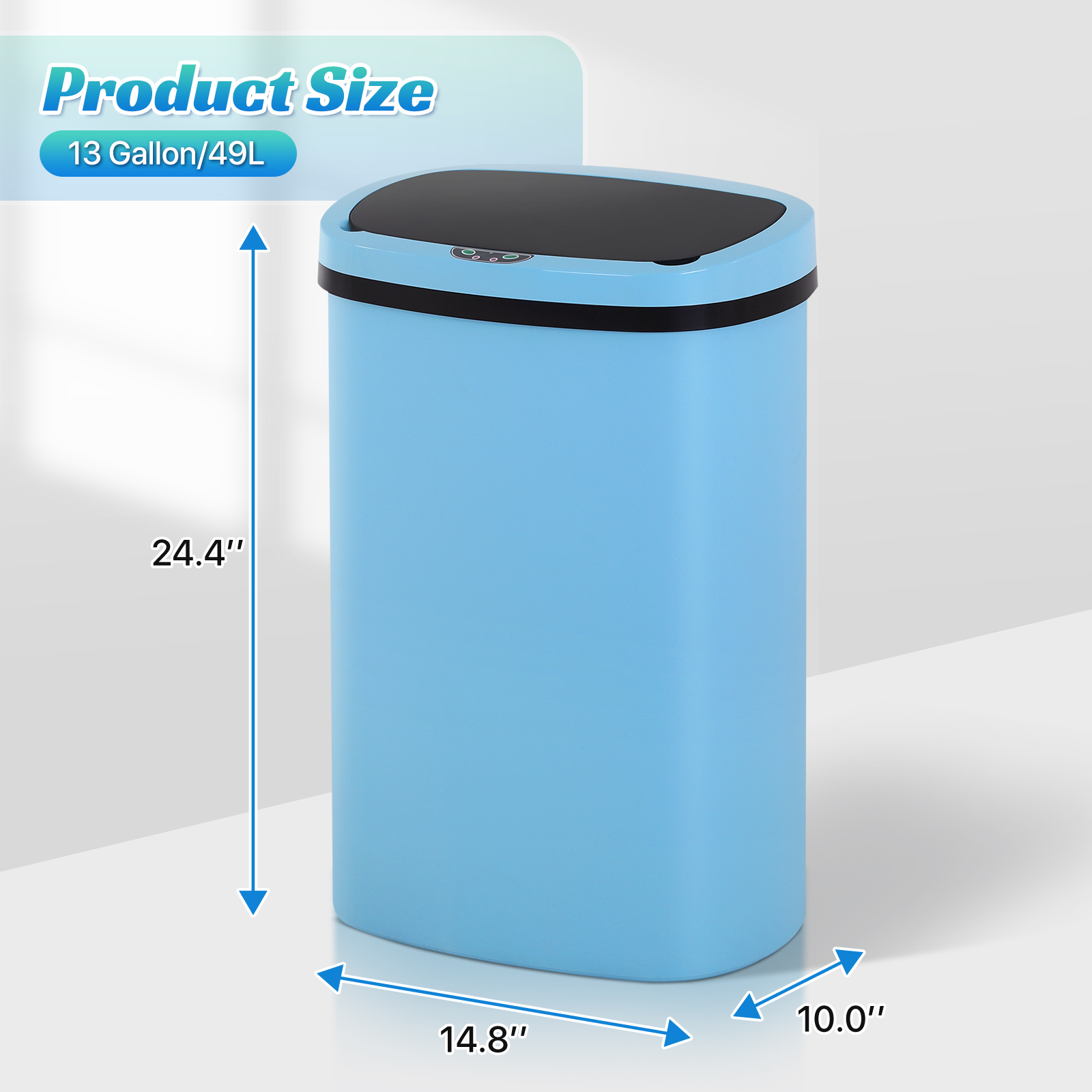 13 Gallon Plastic Garbage Can Kitchen Trash Can Automatic Touch Free Trash can with Lid 50 Liter Waste Bin Mute Anti-Fingerprint for Bedroom Home Office Living Room, Blue