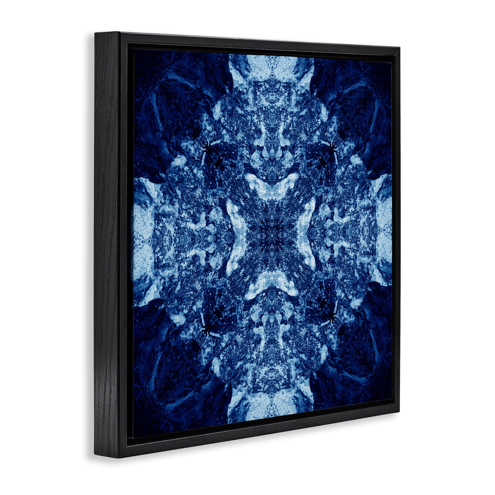 Stupell Industries Mosaic Pattern on Blue Abstract Painting Black Floater Framed Canvas Art Print Wall Art, 18 x 18
