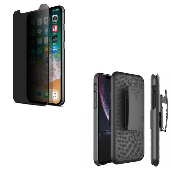 Case Belt Clip & Privacy Screen Protector for iPhone XS Max ONLY - Holster Swivel Cover Kickstand   Tempered Glass Curved Anti-Spy Anti-Peep Combo