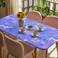 thumbnail image 3 of Cute Camels Table Cloths for 3 Foot Rectangle Tables, Desert Animals Houses Palm Trees Fantasy Purple Patio Waterproof Elastic Fitted Tablecloths, Washable Rectangular Table Cover for Camping, 3 of 8
