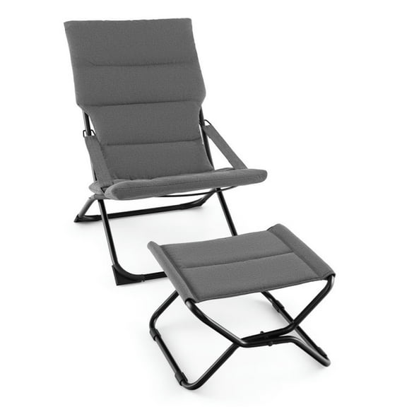 Topcobe Patio Folding Sling Chair with Ottoman Footrest and Removable Cushion, Outdoor Patio Furniture for Garden Backyard Pool Deck-Gray