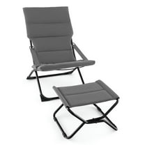 Topcobe Patio Folding Sling Chair with Ottoman Footrest and Removable Cushion, Outdoor Patio Furniture for Garden Backyard Pool Deck-Gray