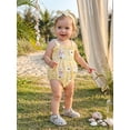 thumbnail image 6 of BemeyourBBs Newborn Baby Girl Summer Clothes Infant Baby Girl Goose Outfit Plaid Gingham Smocked Bubble Romper Embroidered Strap Sleeveless Bodysuit and Headband 2 Piece Set, 6 of 9