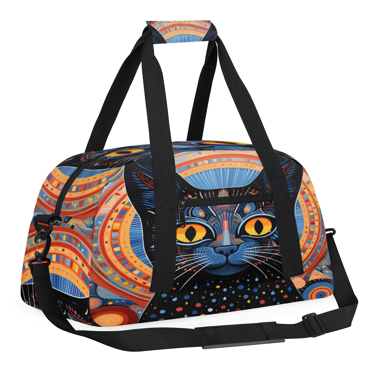 Herdesigns Boho Cat Sports Duffle Bag for Women & Men, Ethnic Cat Gym Bag Dance Bag Overnight Bag Carry On Weekender Travel Bag