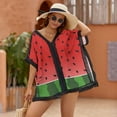 thumbnail image 2 of Watermelon Print Beach Cover Ups for Women Bathing Suit Cover Up Lace Bikini Swimsuit Coverup Beach Dress Shirt One Size, 2 of 6