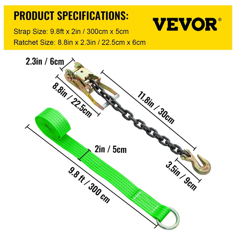 VEVOR Ratchet Tie Down Straps, 2'' x 15.6' Heavy Duty Ratchet Straps with  Snap Hooks, 4000 lbs Working Load, 4 Pack Tie Down Set Includes 8 Axle