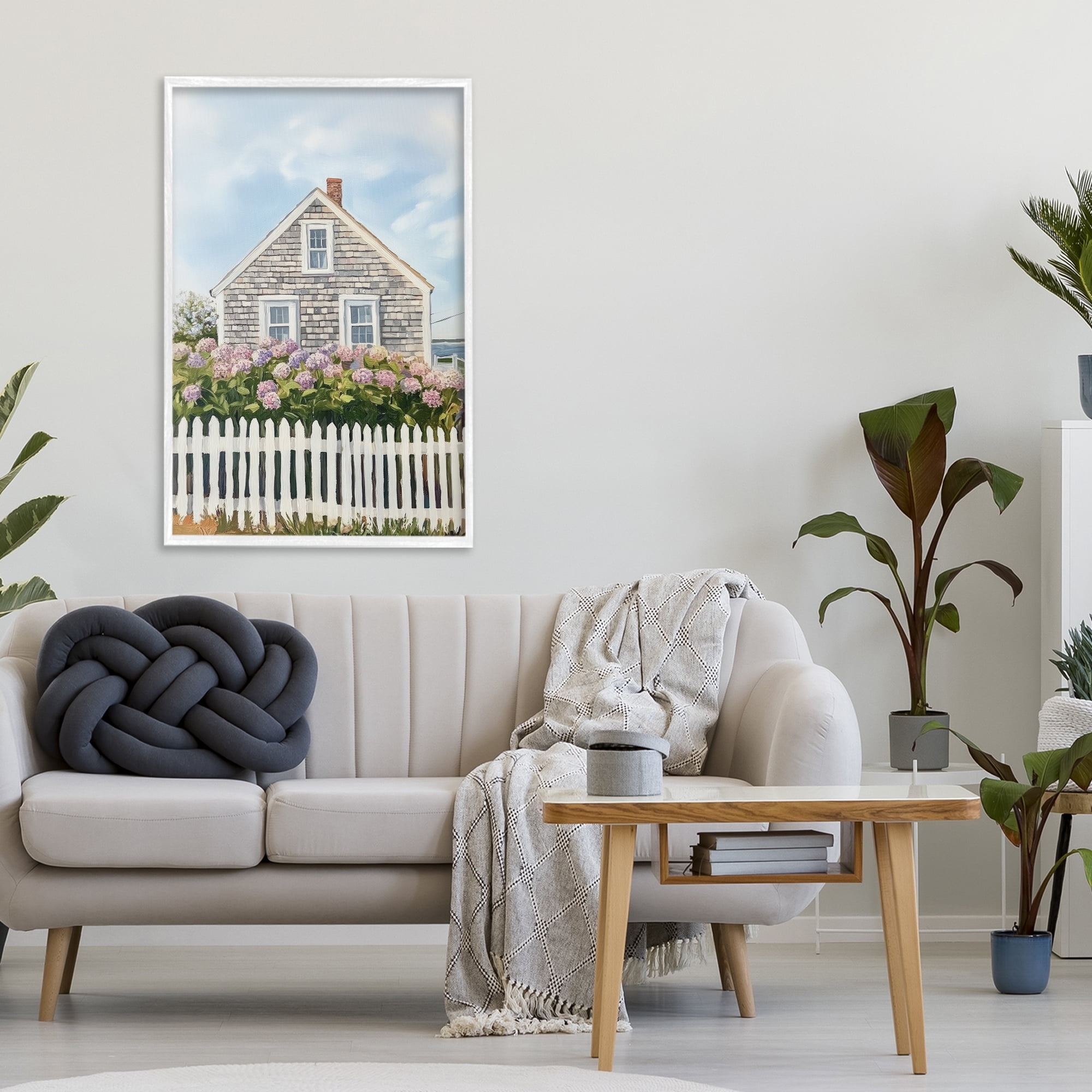 Stupell Industries Coastal Cottage Hydrangea Garden White Framed Giclee Art, design by Sisi and Seb