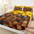 thumbnail image 3 of Homewish Brown Yellow Plaid Grid 4 Pieces Queen Sheet Sets For Boys Girls,Futuristic Cubes Ultra Soft Flat Sheet,Abstract Geometric Queen Fitted Sheet,Super Cozy Room Decor, 3 of 7
