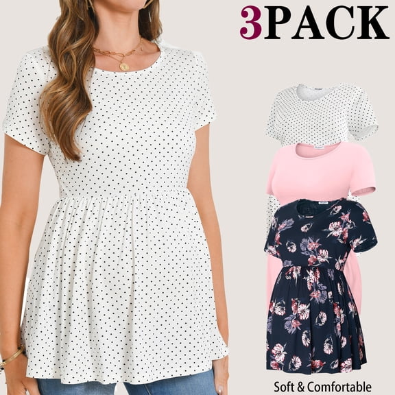 Bearsland Women's Short Sleeve Maternity Shirts Tops Pregnancy Clothes 3-Pack