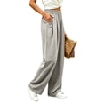 thumbnail image 4 of Costeam Womens Pleated Wide Leg Sweatpants Elastic Gathered Waist Side Pockets Soft Heather Knit Draped Loose Straight Solid Color Casual Everyday Trousers, 4 of 7