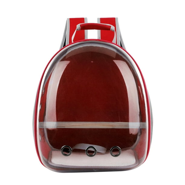 Bolsa de transporte portátil para mascotas, mochila transpirable, adorable cápsula espacial de viaje, mochila con barra interior de madera para uso en exteriores (roja)