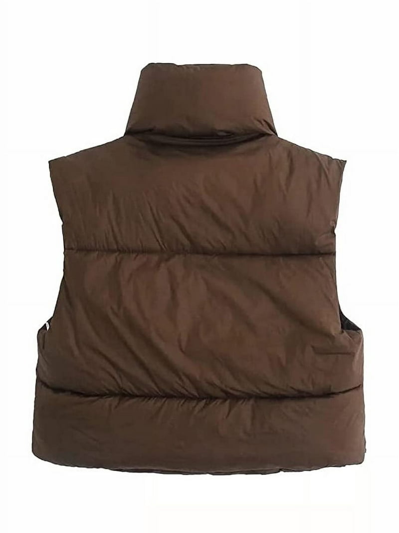 Hotian Women Winter Crop Puffer Vest Jacket Sleeveless Padded