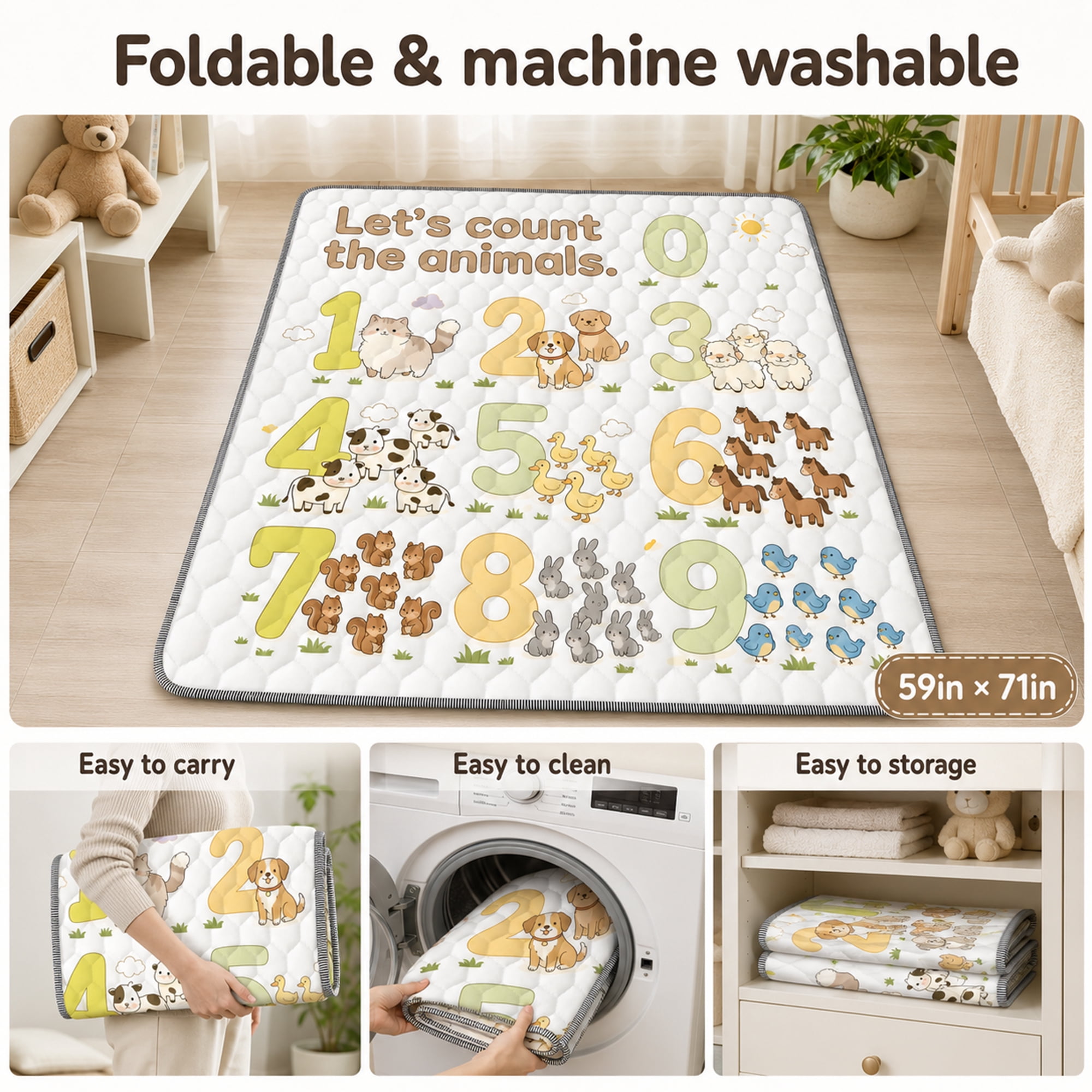 BEAUTYPEAK Large Baby Play Mat, 71"x79" Crawling Mat for Floor, Non-Slip Foldable Mat for Toddlers and Babies