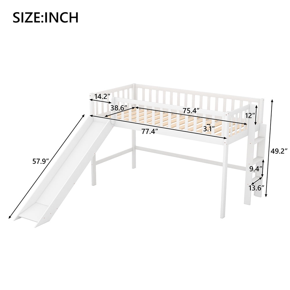 Kadyn Kid's Bedroom Loft Bed, Twin with Slide/Ladder, Grey Kadyn Kid's Bedroom Loft Bed, Twin with Slide/Ladder, Grey