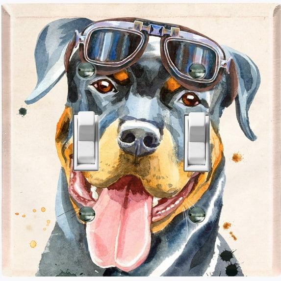 Metal Light Switch Plate Cover Cute Rottweiler Aviator Outfit Beige DOG020