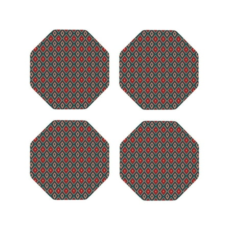 

Fuzoiu Red And Orange On Blue Teal Print Leather Coasters Set Drink Coasters Set of 4 for Tabletop Protection Durable PVC Coasters Home Décor and Housewarming Gift-Octagon