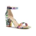 thumbnail image 1 of BLISSFUL STEP Edition Women's Shoes Flower Print Open Toe Block High Heels Summer Sandals Blue White 12, 1 of 7