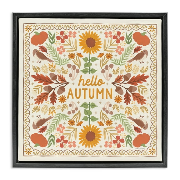Stupell Industries Hello Autumn Pattern Landscape Painting Black Floater Framed Art Print Wall Art, 18 x 18