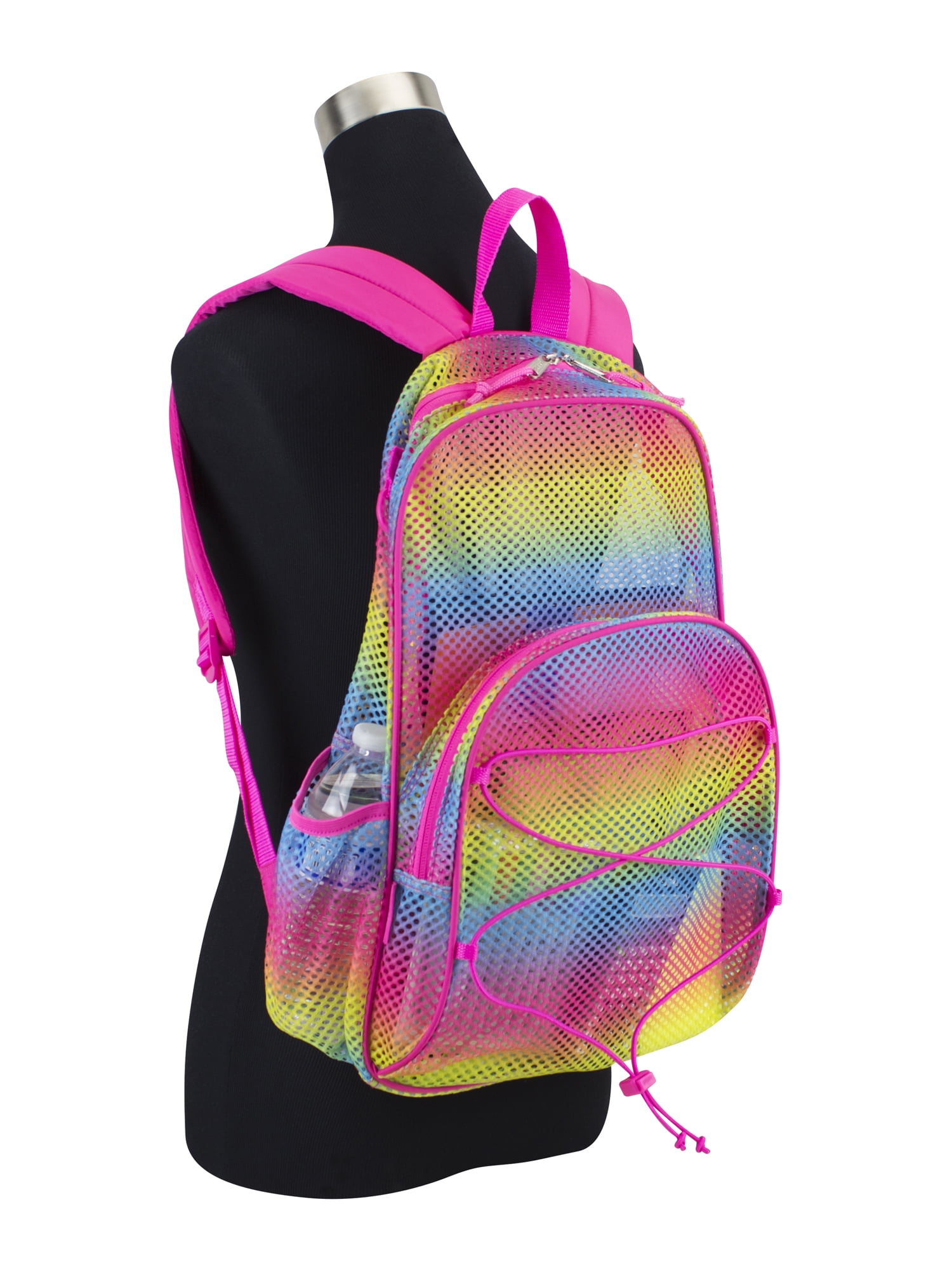 Eastsport Unisex Mesh Bungee Backpack with Padded Shoulder Straps, Rainbow Ombre