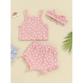 thumbnail image 5 of Musuos Baby Girls 3 Piece Summer Outfits 3 6 12 18M Floral Print Sleeveless Camisole Tops and Elastic Ruffled Shorts Headband Set, 5 of 10