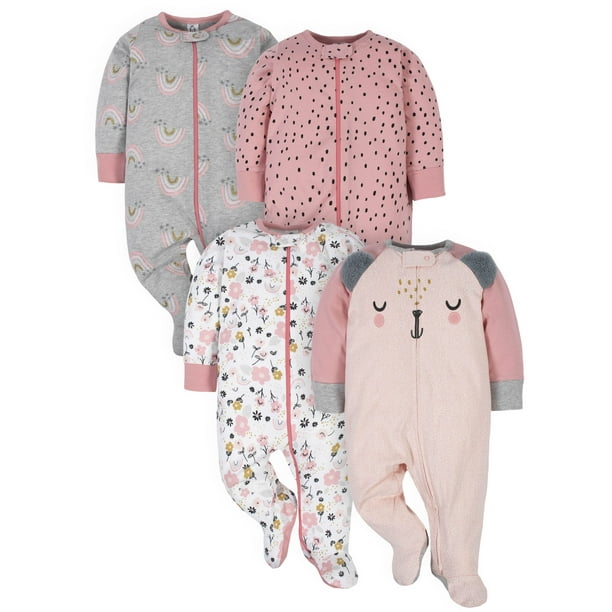 Gerber Gerber Baby Girl Sleep 'N Play Footed Pajamas, 4Pack