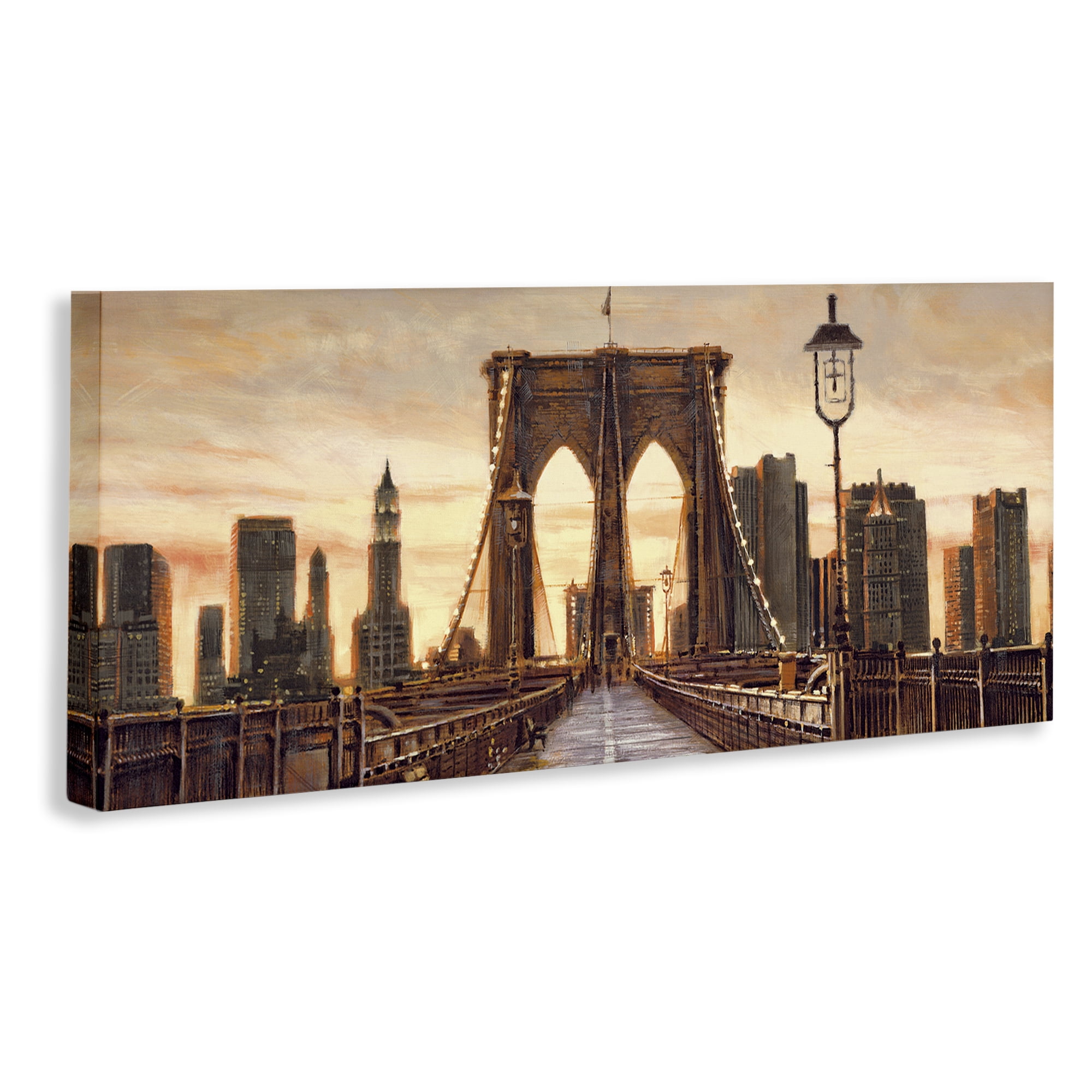Stupell Industries City Bridge View Scenery Painting Gallery Wrapped Canvas Art Print Wall Art, 40 x 17
