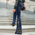 thumbnail image 2 of Pantalon Coupe Ajustée Taille Haute Extensible pour Femme avec Broderie, Coupe Évasée, Longueur Jeans, 2 of 4