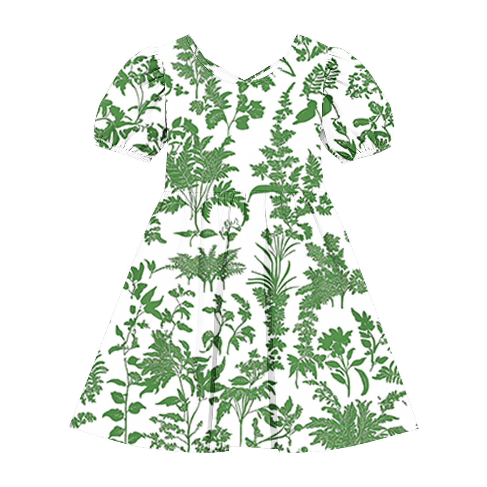 ATOGUTA Sun Dresses for Girls 2026 Vacation Summer Hawaiian Beach Vacation Party Wedding Birthday Short Sleeve A-Line Dress Size 5T-15, Army Green