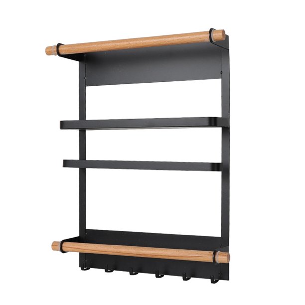 Estante de cocina con ganchos Estante de almacenamiento de toallas de papel para utensilios de cocina Estante organizador montado en la pared, Negro Eigraketly LF0229-02B