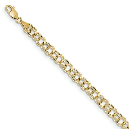 10k Yellow Gold Double Link Charm Bracelet 8 Inch Fine Jewelry For Women Gift Set