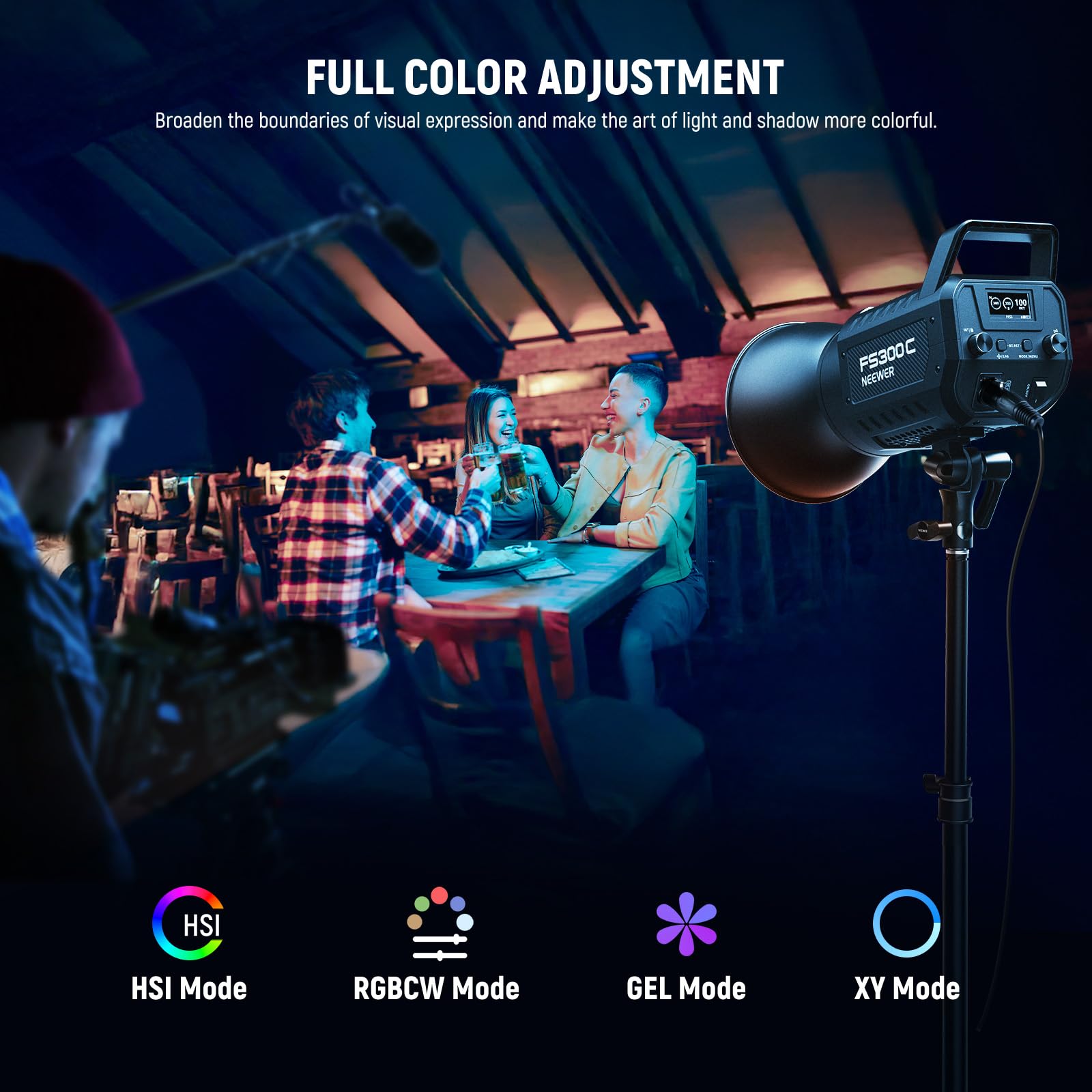 Neewer FS300C 300W RGB COB Video Light, 2500-7500K, 29000lux/1m, CRI95+, Bowens Mount, App/2.4G Control