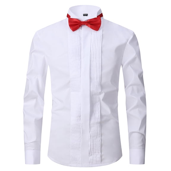 TANSILING Men's Formal Stud Front Tuxedo Shirt Wing Collar Long Sleeve Slim Fit
