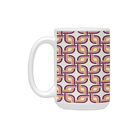 

Retro Pastel Waved and Chained Forms with Circular Lines Digital Design Plum Light Pink Marigold Cre Ceramic Mug (15 OZ) (Made In USA)