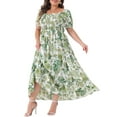thumbnail image 2 of GRACE & GRANDEUR Women's Plus Size St. Patrick's Day Short Sleeves Square Neck Smocked Boho Floral Maxi Dresses 3X Green, 2 of 6