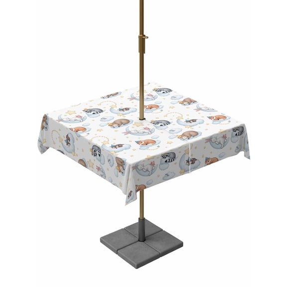 Outdoor Tablecloth with Umbrella Hole for Patio/Picnic/Party/Camping, Cute Fox Waterproof Table Cloth Square Cover Washable, Funny Animals Watercolor Star Bunny (60"x 60")