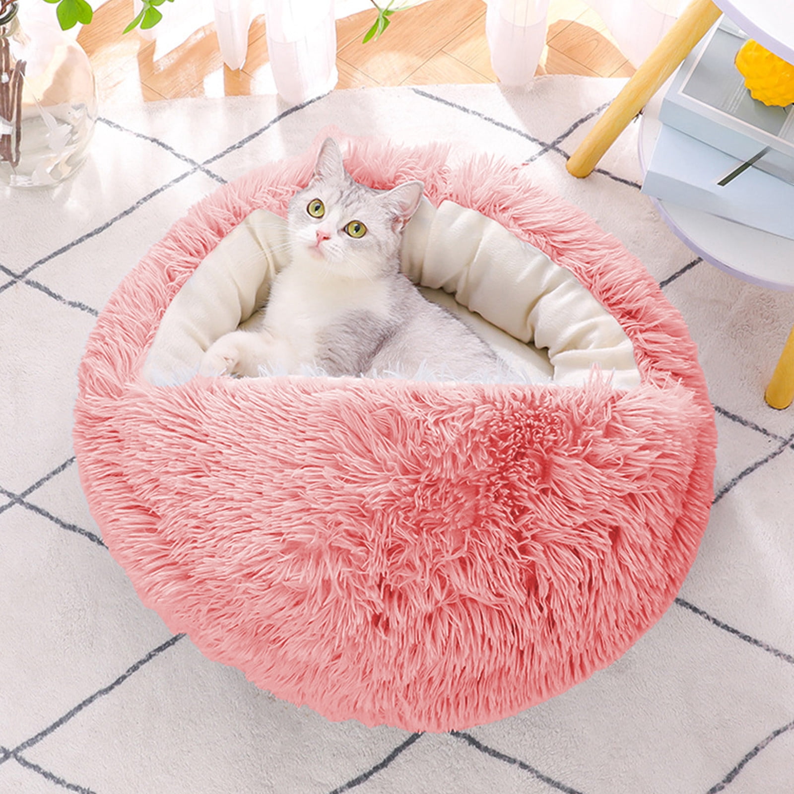 Cat Bed for Indoor Cats, Medium Large Cats Cave Bed, Machine Washable Slip Resistant Bottom, Ultra Soft Plush Cushion, Clearance