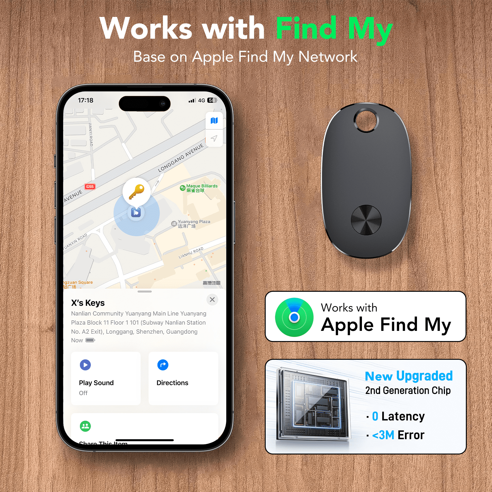 Bluetooth Tracker Tag 4 Packs, Item Locator Works with Find My APP(iOS Only), Smart Tag for Keys/Luggage/Wallets/Suitcases, Keys Finder Replaceable Battery, IP67 Waterproof Black, FCC Approved