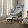 thumbnail image 6 of HOMCOM Lazy Chair with Ottoman Set, Fabric Upholstered Lounge Accent Chair with Armrests, Side Pockets, Light Gray, 6 of 9