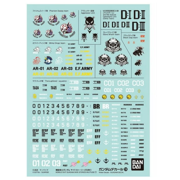 Bandai 2653311 GD-136 Side Stories Multiuse #1 Gundam Mobile Suit Waterslide Decal Sheet