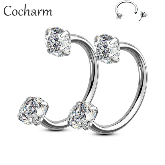 2PCS Circular Barbells Piercing 20G 316L Stainless Steel Zircon Septum Ring Horseshoe Double Crystal Nose Rings Hoops Eyebrow Helix Daith Lip Ear Piercing Jewelry
