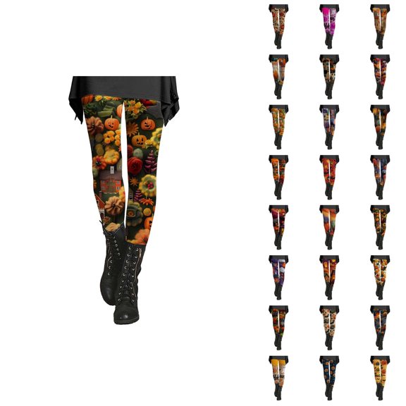 Halloween Leggings for Women Elastic High Waist Slim Fit Casual Festive Pumpkin Print Workout Running Yoga Pants