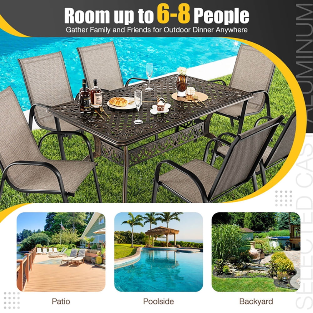 Aimee Lii 59" Aluminum Patio Dining Table with Umbrella Hole fot 6 Persons, Outdoor Patio Furniture, Bronze