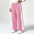 thumbnail image 5 of Girls Color Block Sweatpants with Pockets Elastic Waist Fashion Casual Baggy Kids Wide Leg Pants Pink 8, 5 of 9