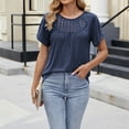 thumbnail image 4 of Annhoo Womens Tops Casual Crewneck Solid Color Cutout Business Short Sleeve Shirts Going Out Clothes, 4 of 8