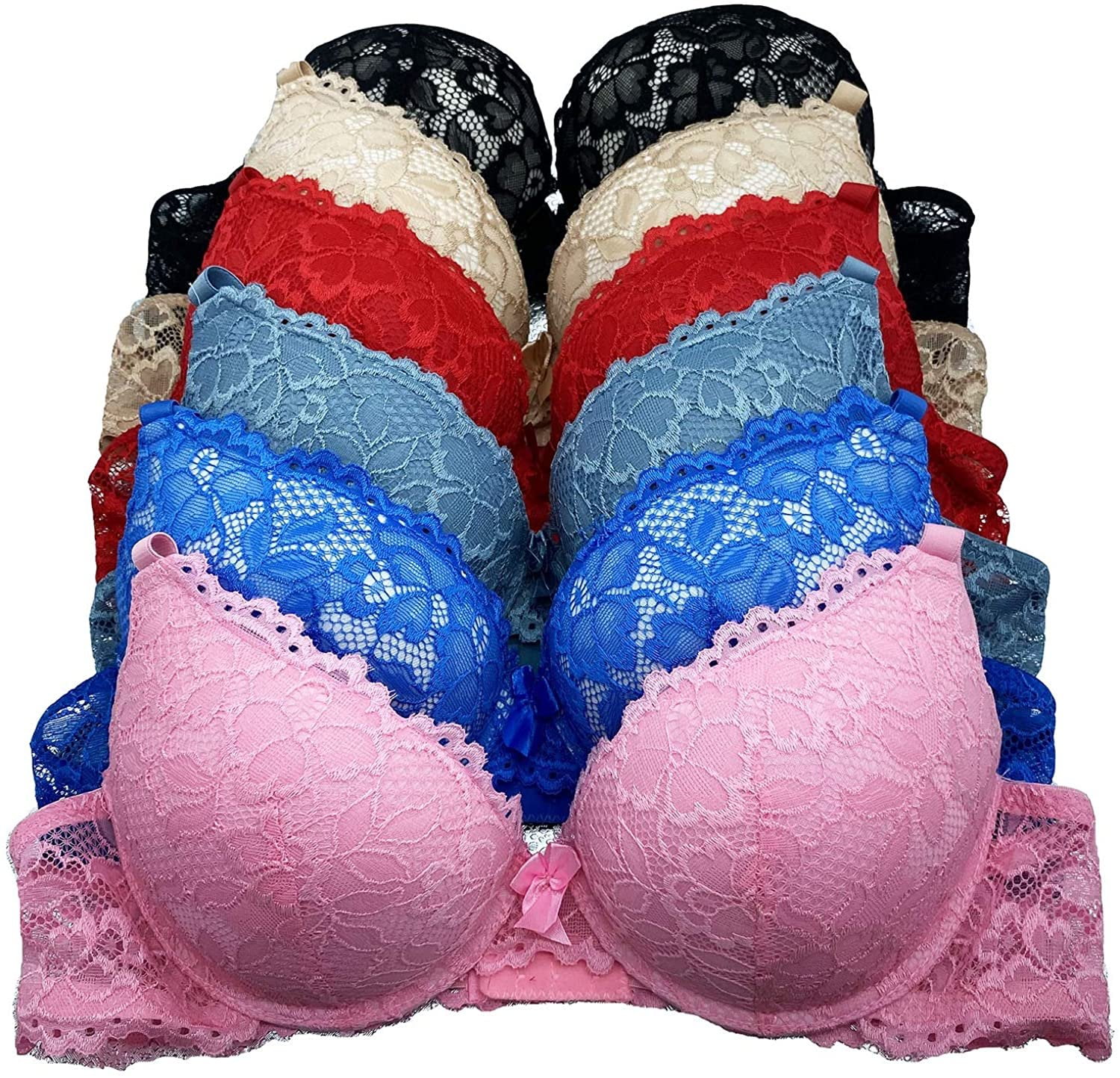Women Bras 6 Pack of Double Pushup Lace Bra B cup C cup Size 32B F9903