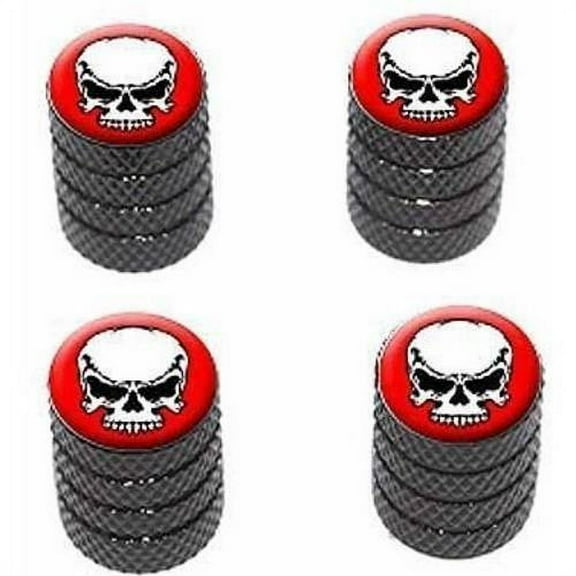 Tribal Skull on Red Tire Rim Wheel Aluminum Valve Stem Caps, Multiple Colors